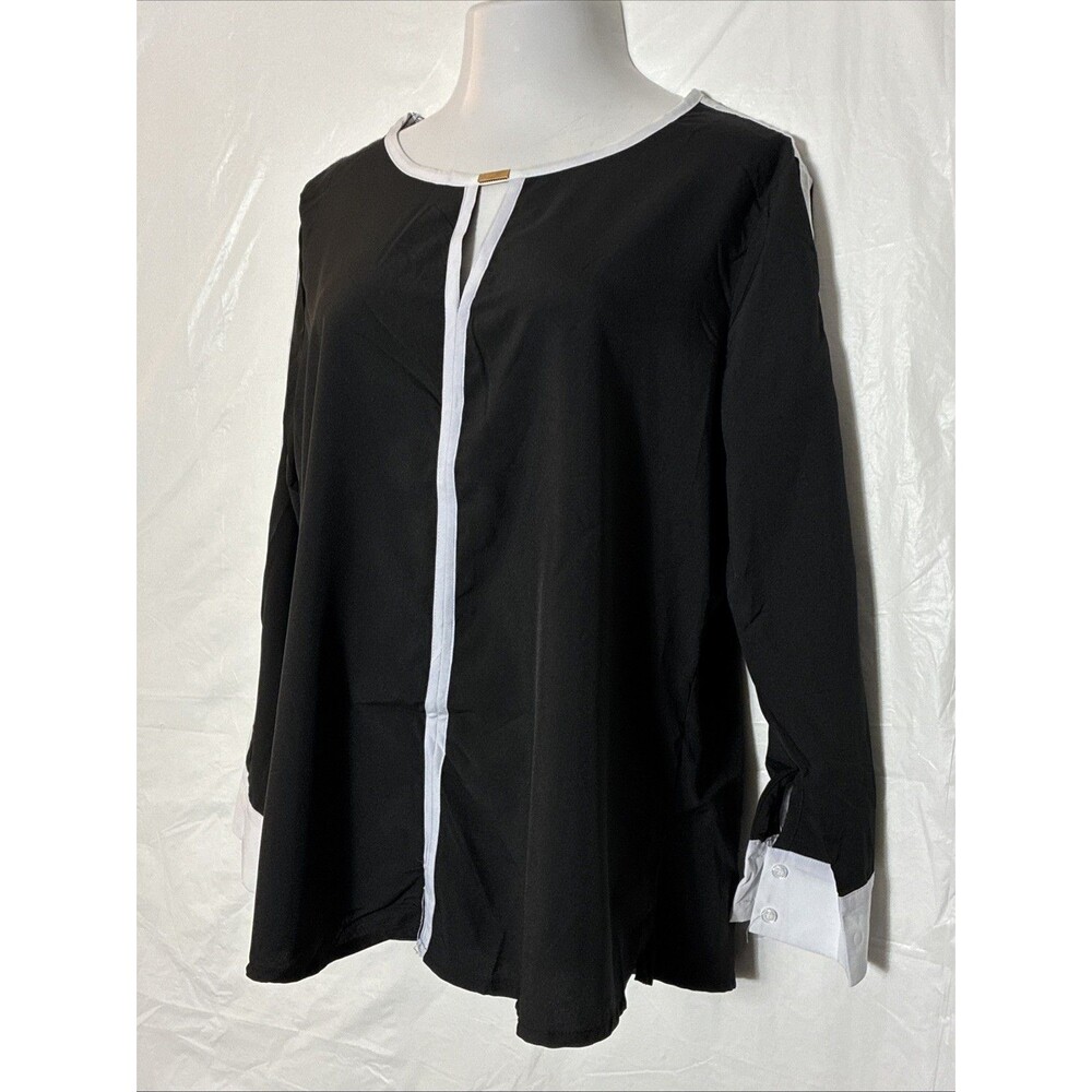 ACEVOG Blouse Round Neck Long Sleeve Black Tunic Minimalist Career Modest 2XL